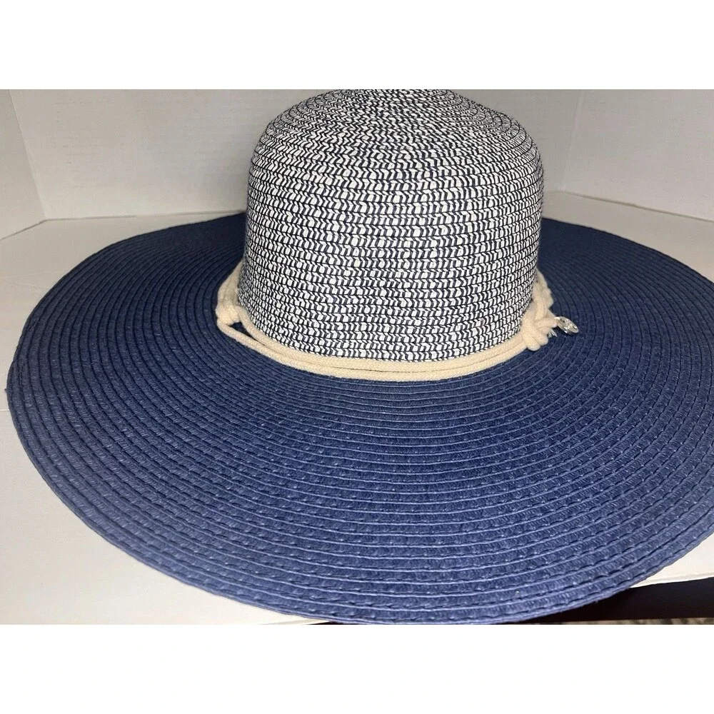 L’Atelier Du Sac Made in Italy Blue White Paper Straw Wide Brim Sun Hat